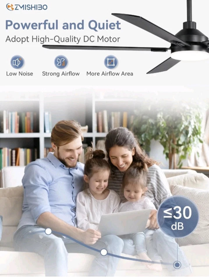 ZMISHIBO 60 Ceiling Fans with Lights Black Modern Ceiling Fan with Remote