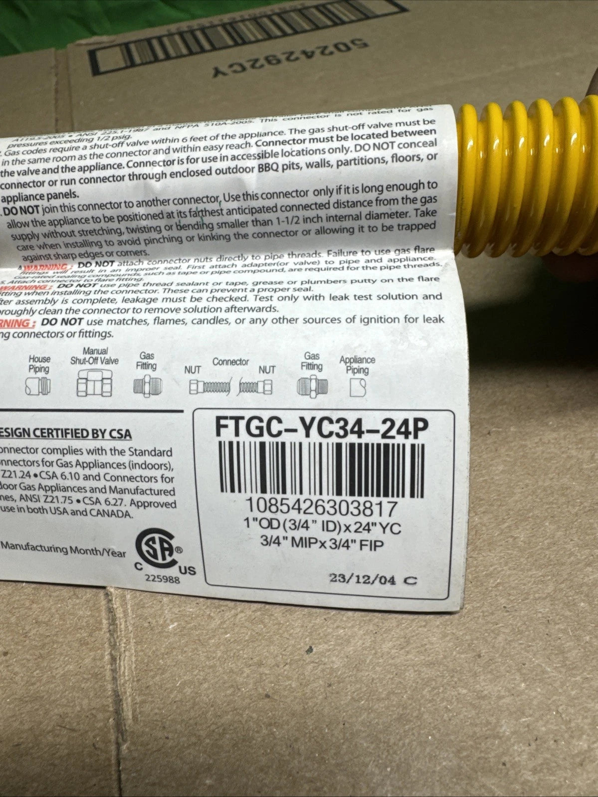 Flextron FTGC-YC34-24P 24 Inch Flexible Epoxy Coated High BTU Gas Line Connector