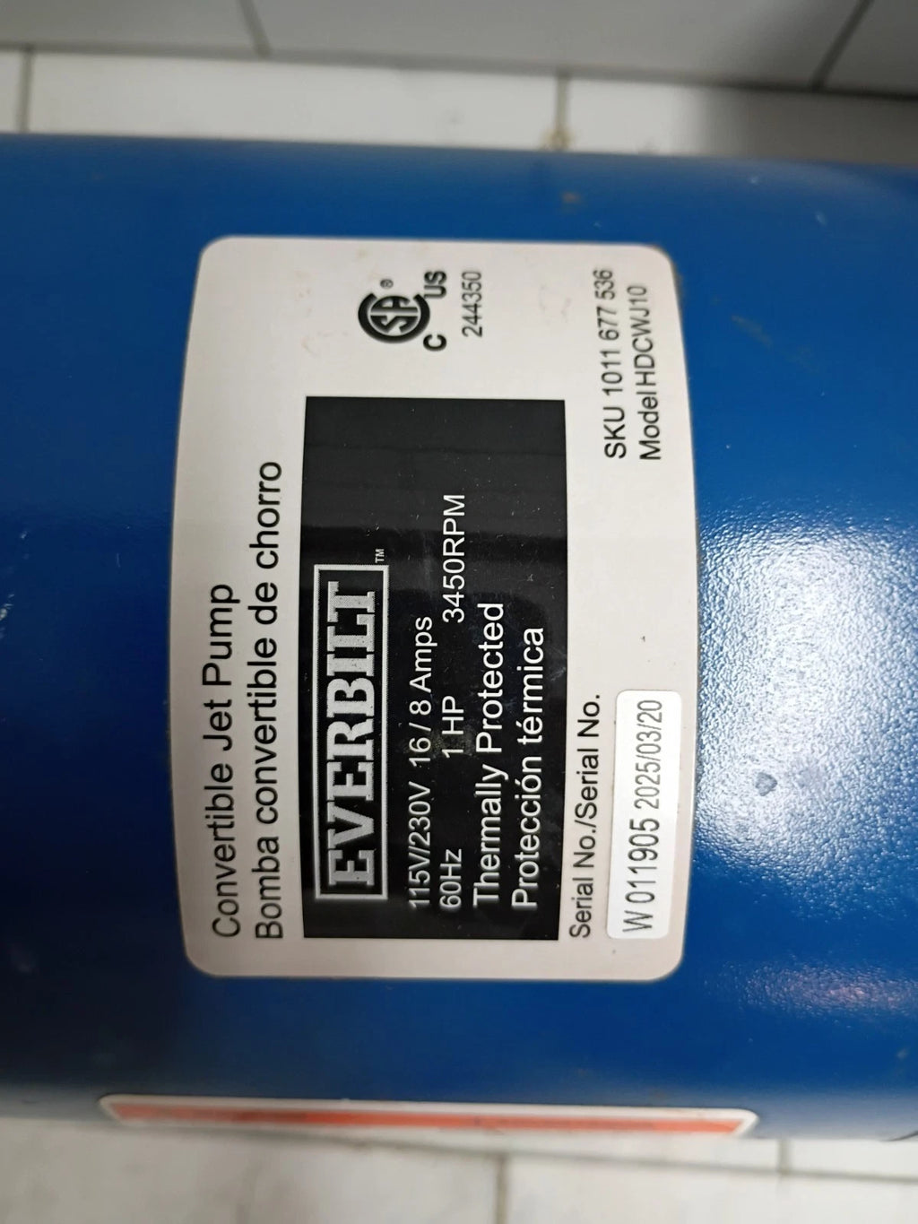 Everbilt HDCWJ10 1 HP Professional Convertible Jet Pump FOR PARTS READ