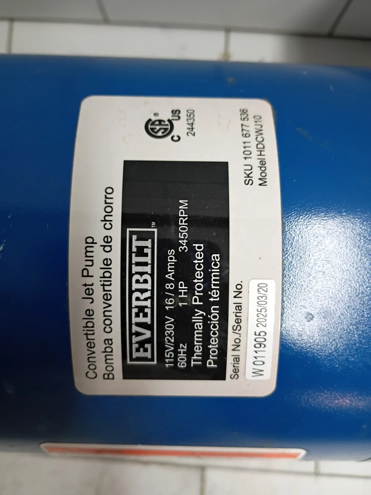 Everbilt HDCWJ10 1 HP Professional Convertible Jet Pump FOR PARTS READ