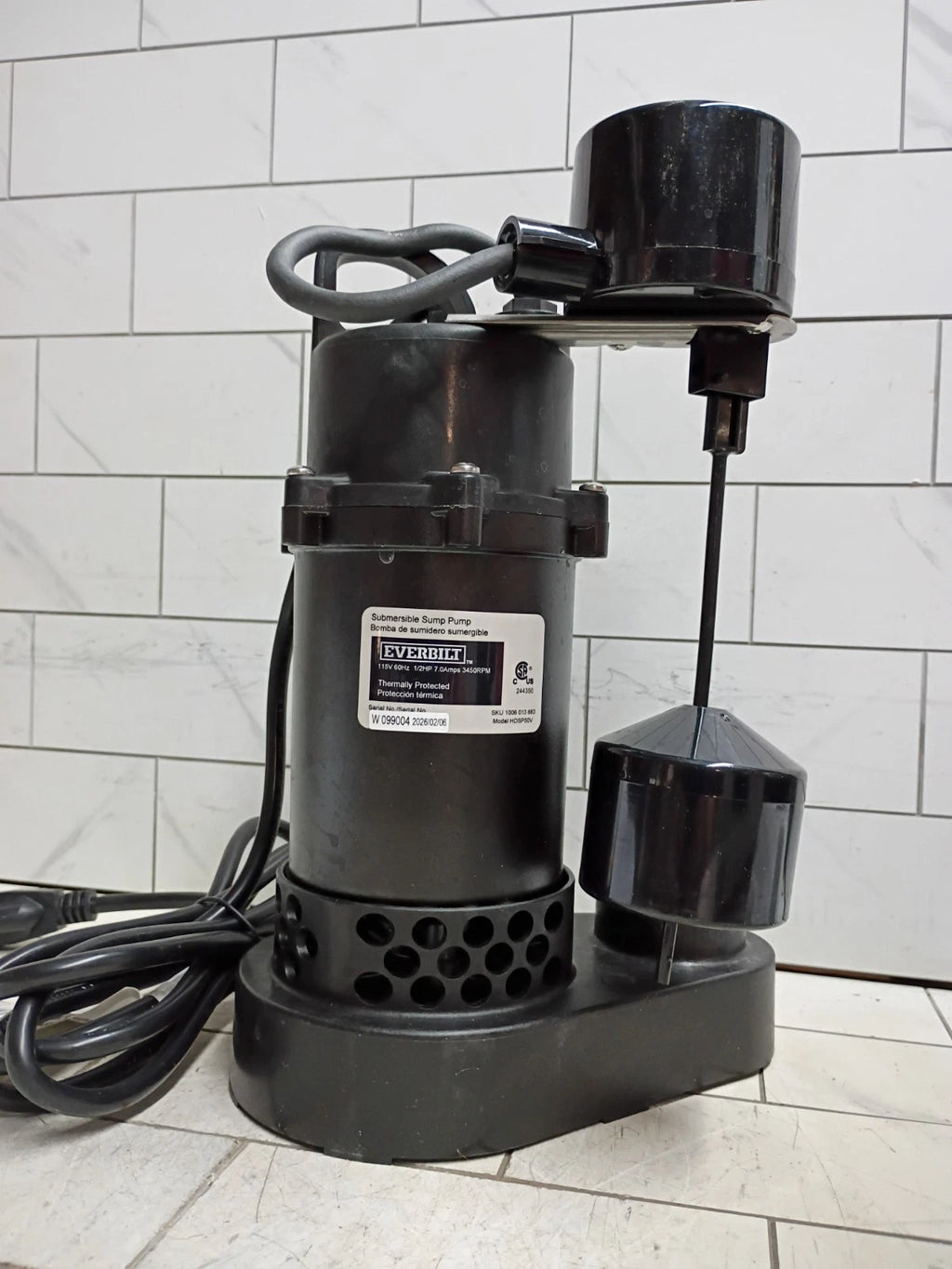 Everbilt HDPS50W 1/2 HP Submersible Aluminum Sump Pump with Vertical Switch, OB
