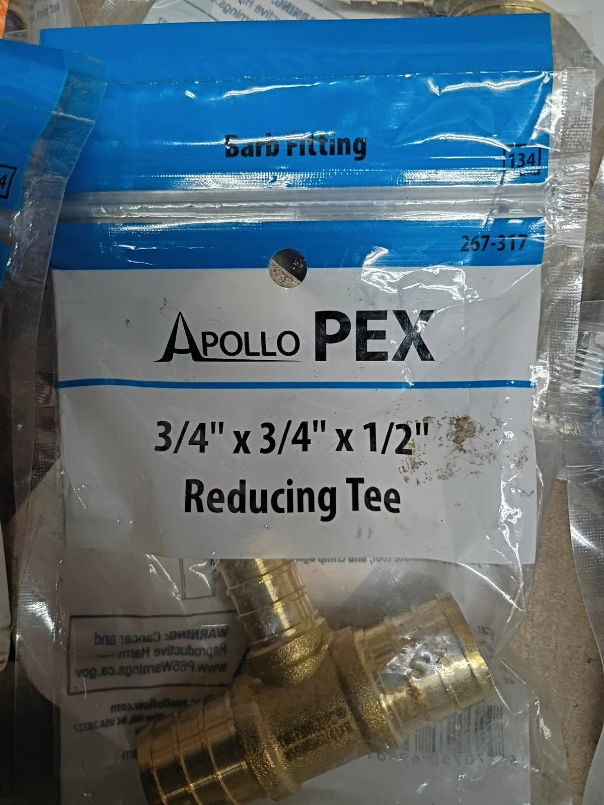 20PK Apollo Pex APXT343412 Reducing Tee 3/4" x 3/4" x 1/2" Barb Fitting, New-OB,