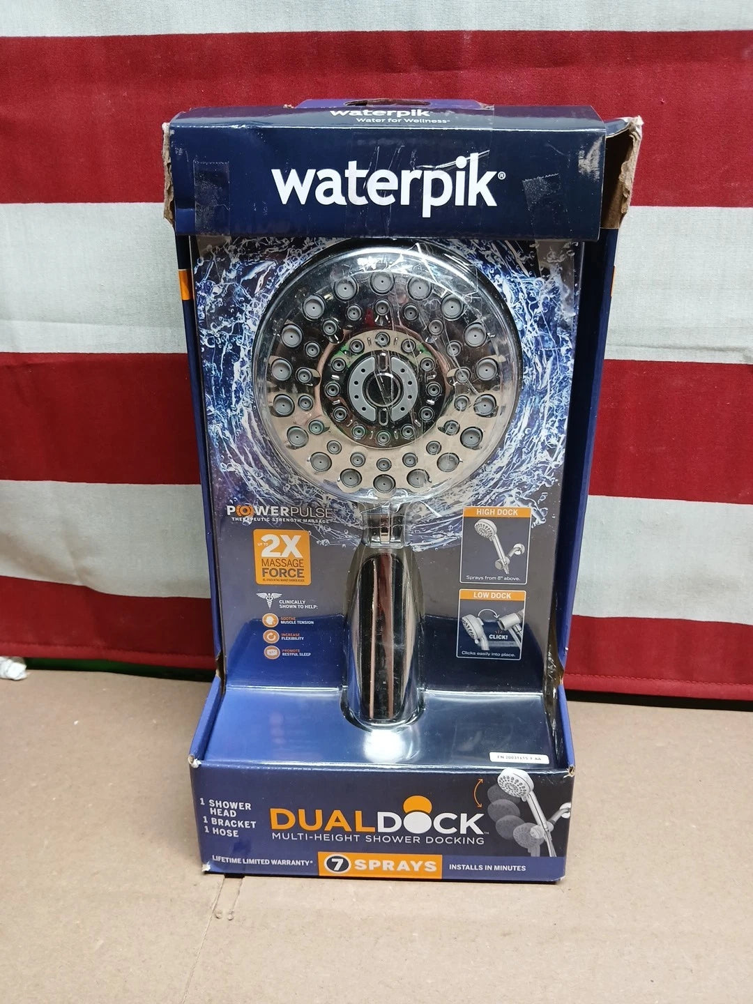 Waterpik PowerPulse Dual Dock Multi-Height 7 Spray Handheld Shower Head Chrome