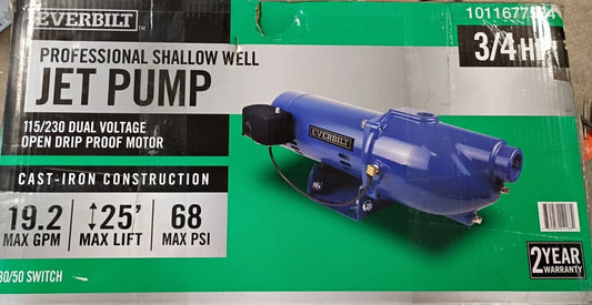 Everbilt 3/4 HP Cast Iron Shallow Well Jet Pump HDSWJ7 as is, For Parts
