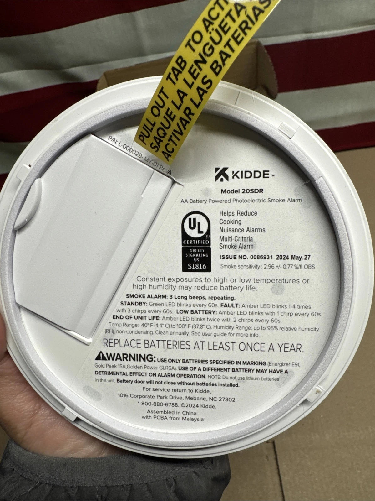 KIDDE 20SDR Photoelectric Smoke Alarm AA Battery Powered LED Warning*