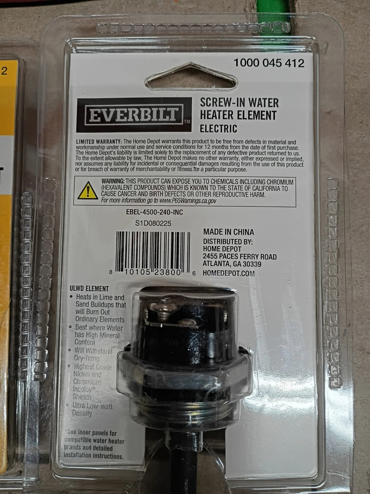 6pk Everbilt 4500W-240v Fold-Back Screw-In Alloy Water Heater Element Stainless