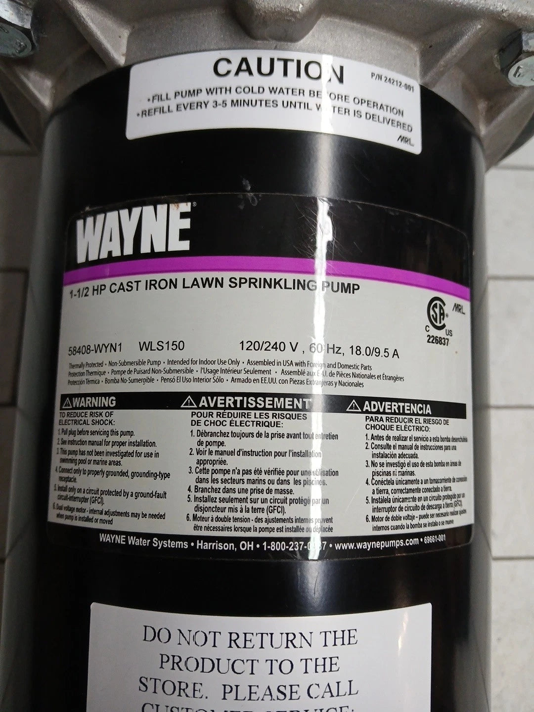 Wayne WLS150 1-1/2HP 230V Cast iron Lawn Irrigation Sprinkler pump PARTS ONLY