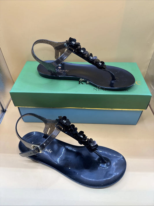 Kate Spade Size 5 Farrah Shiny Rubber Black Sandals