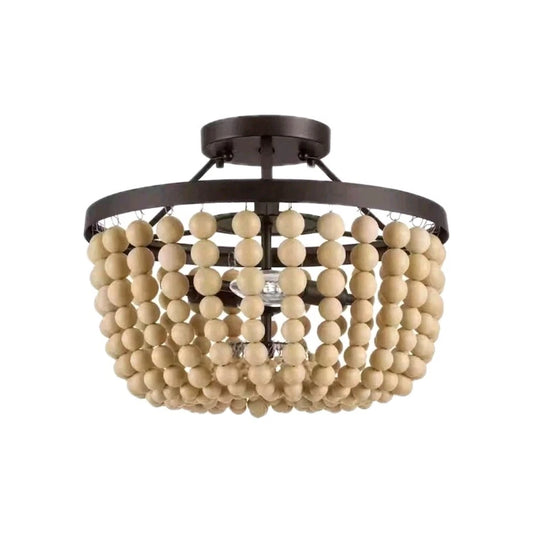 Hampton Bay Cayman 13 in. 2-Light Bronze and Faux Wood Beaded Semi-Flush Mount