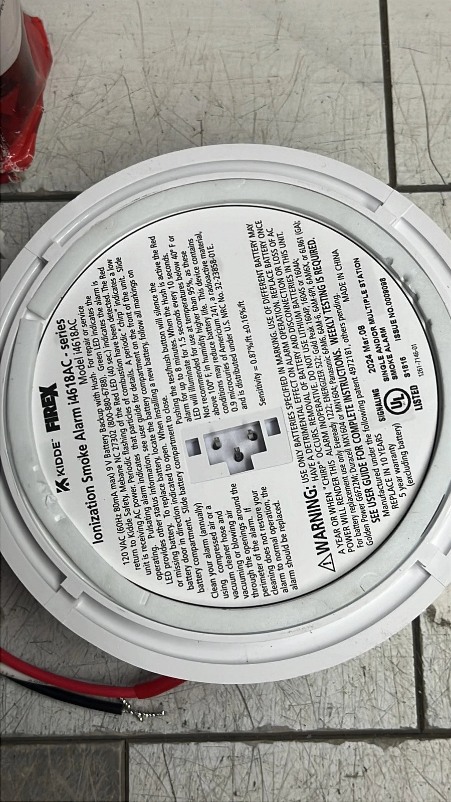 FireX Kidde i4618AC Hardwired Smoke Alarm 120V AC Battery Backup Mount