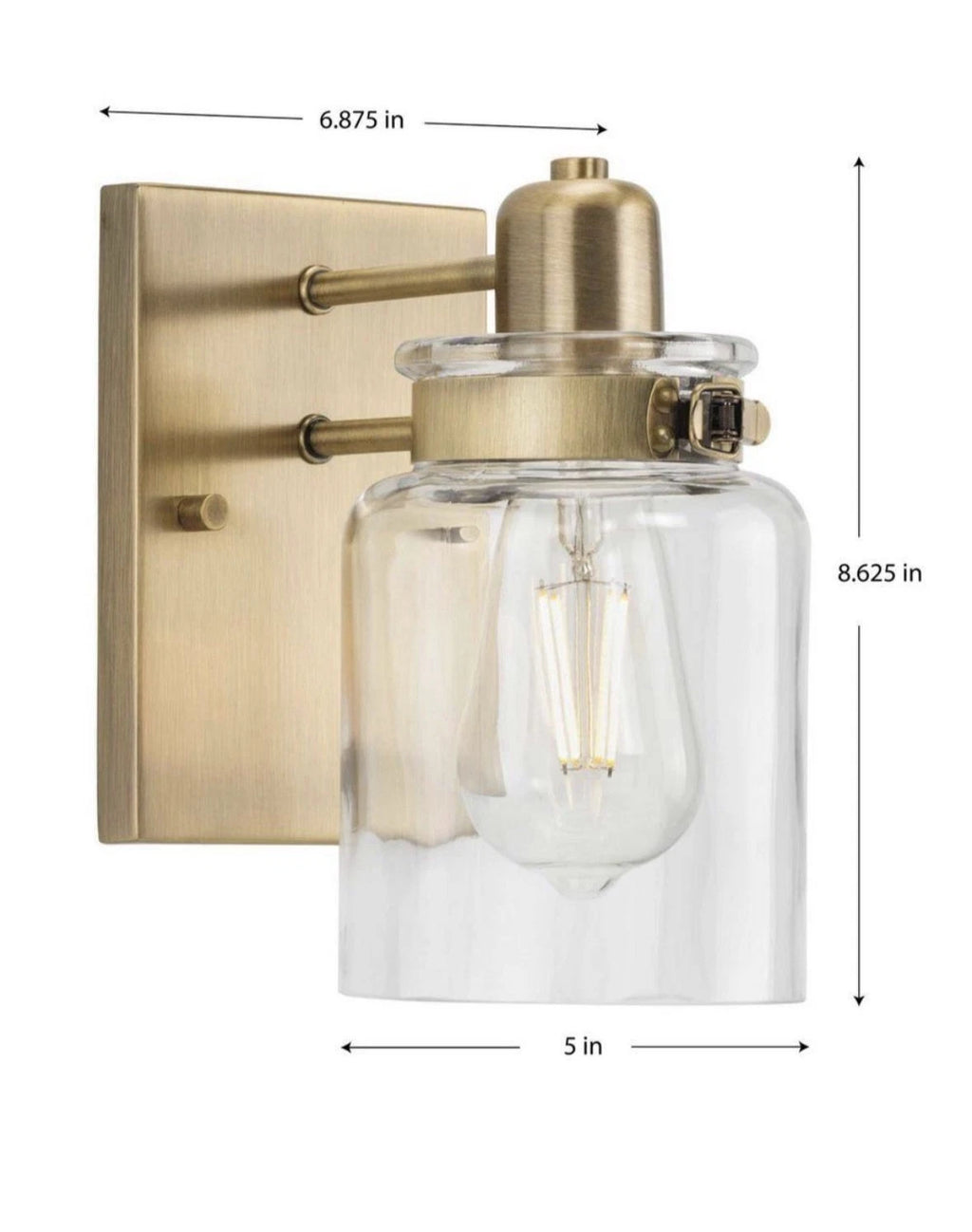 Calhoun 6.875 in. 1-Light Vintage Brass Clear Glass Farmhouse Bath Vanity Light