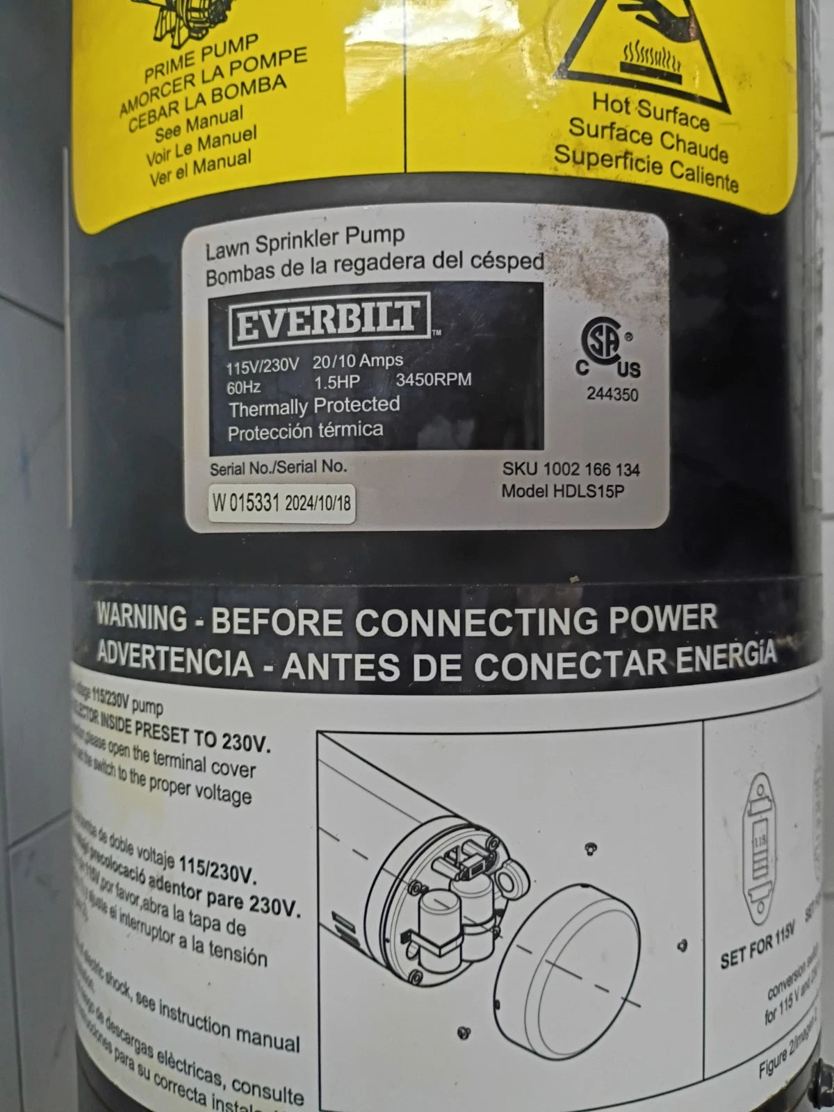 Everbilt Lawn Irrigation Pump Plastic 1.5HP HDLS15P PARTS ONLY