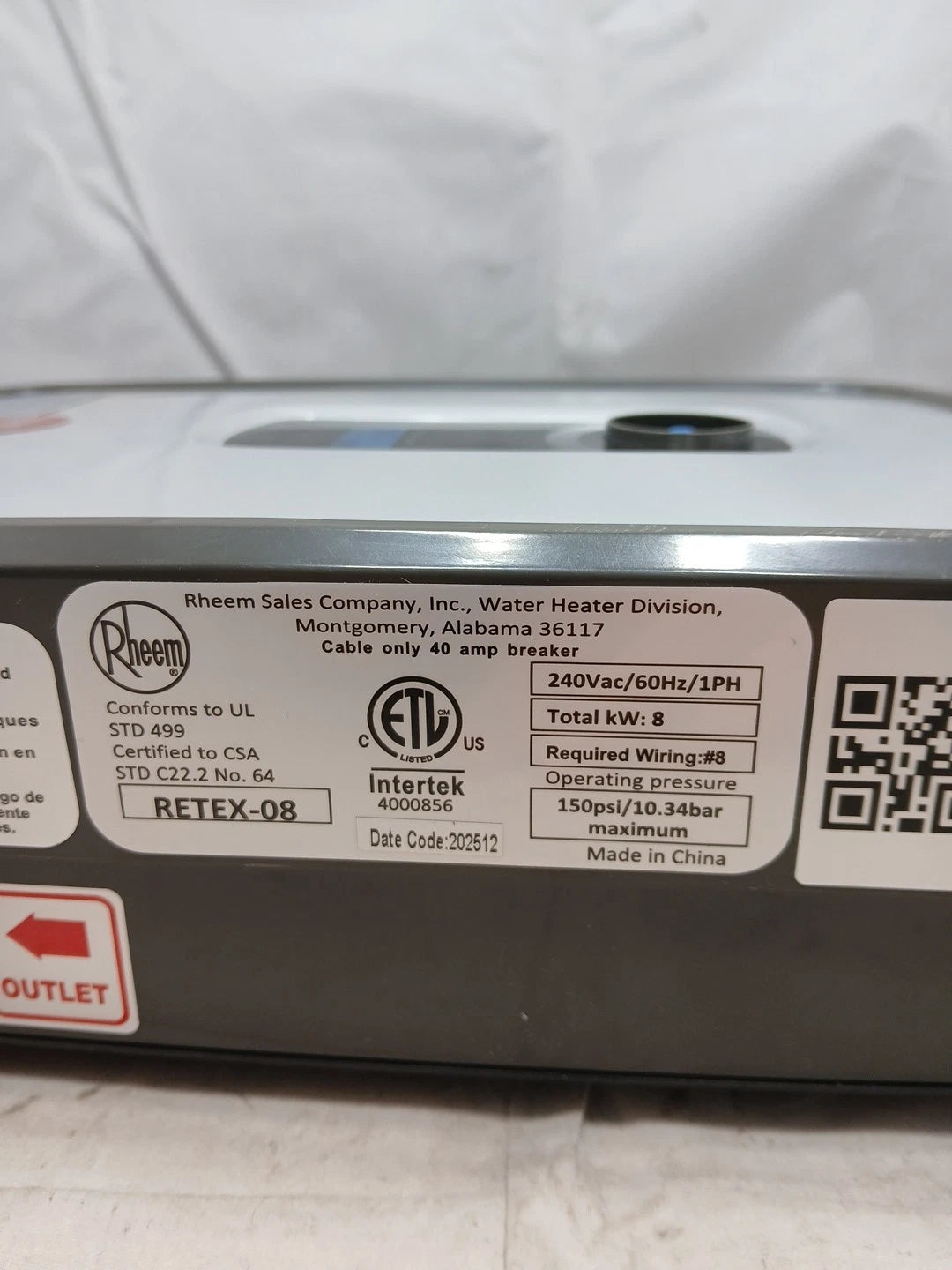 Rheem RETEX-08 Electric Tankless Water Heater Open Box