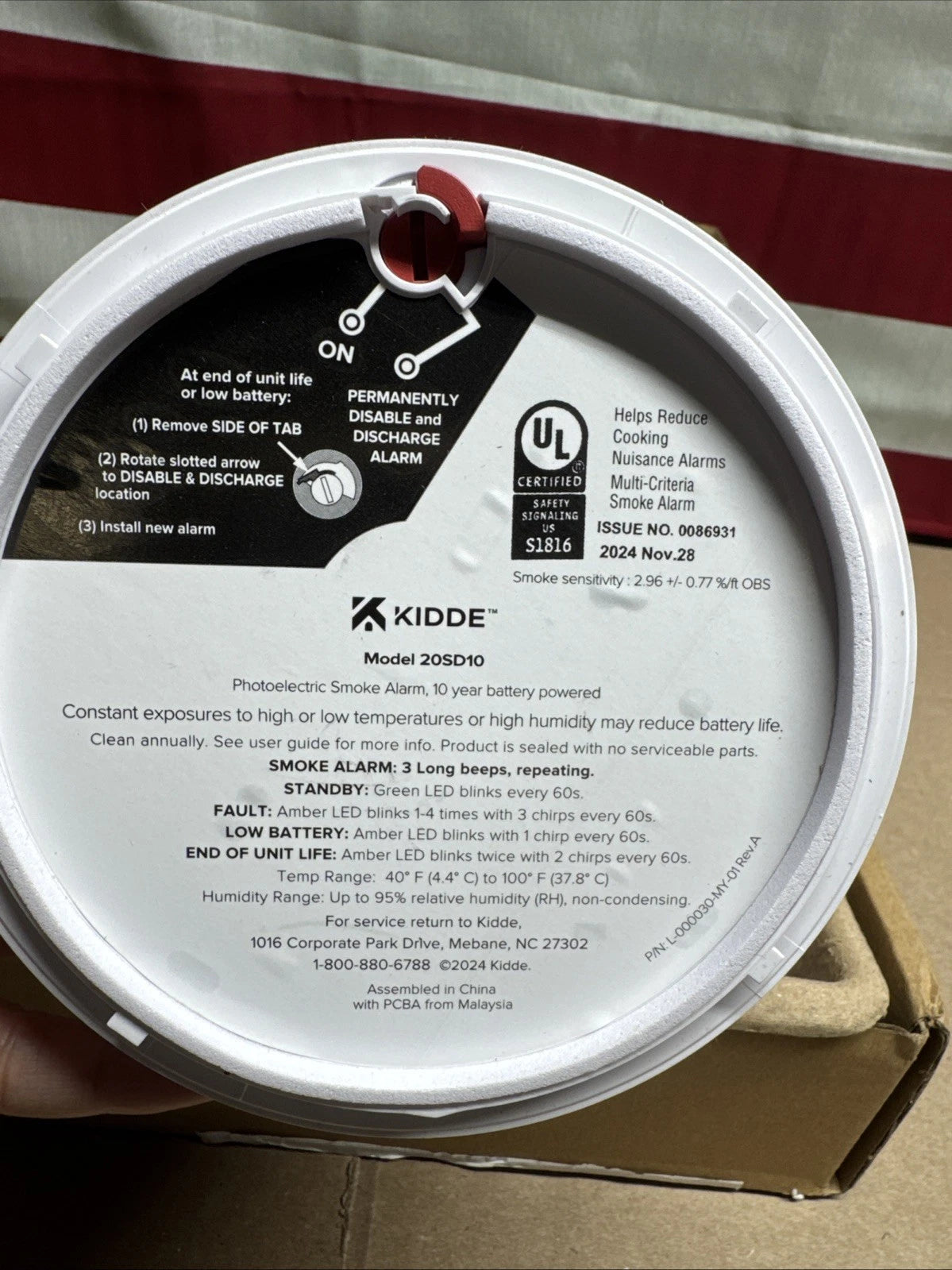Kidde Smoke Detector 10-Year Battery Powered LED Warning Light 20SD10