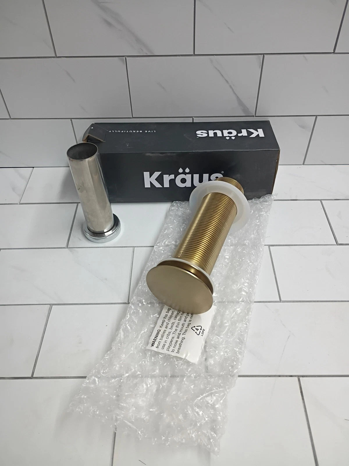 Kraus PU-11BG Pop-up Drain Brushed Gold New Open Box 2.6" X 10.7" M-Solid Brass