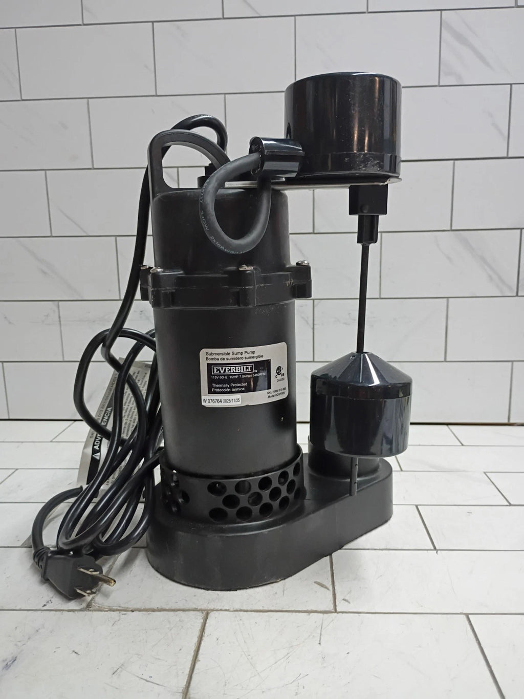 Everbilt HDSP50V 1/2 HP submersible Aluminum Vertical Float Switch Sump Pump OB