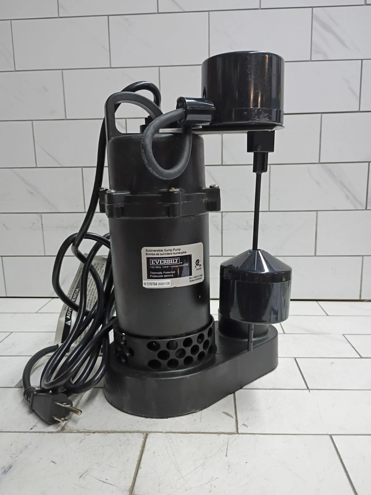 Everbilt HDSP50V 1/2 HP submersible Aluminum Vertical Float Switch Sump Pump OB