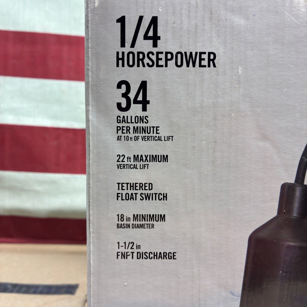Everbilt 1/4 HP Aluminum Sump Pump w/ Tether Float Switch HDSP25W NEW OPEN BOX.