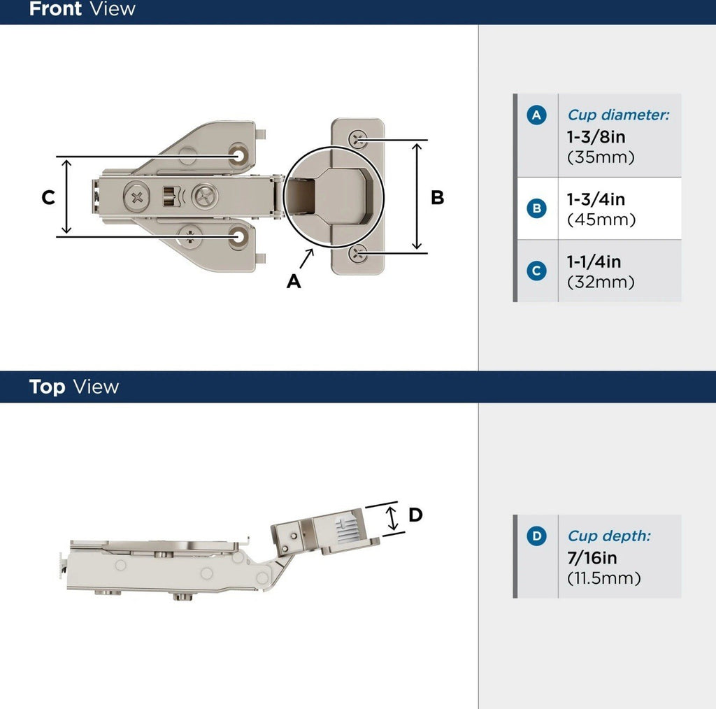 10x Amerock 2 Pack 1/2” Overlay Soft-Closing Euro Concealed Hinge for Face Frame