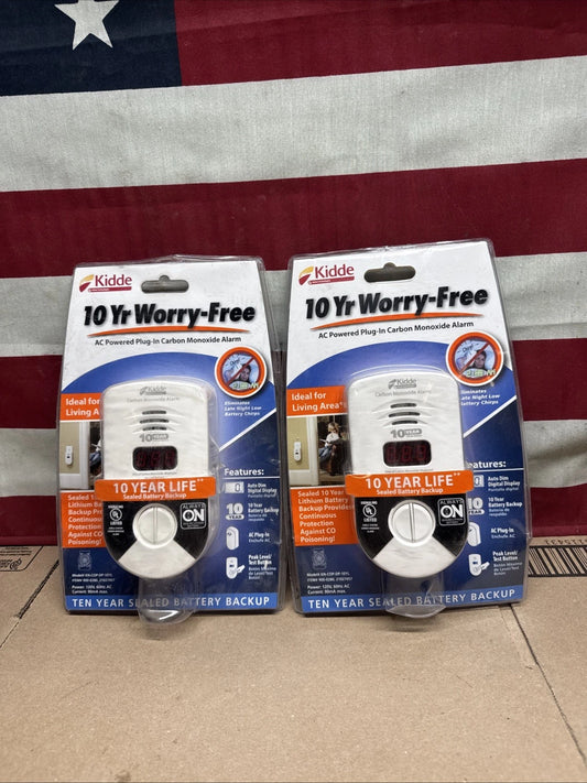 2 Pack Kidde Carbon Monoxide Detector, Plug In Wall with 10-Year Battery Backup