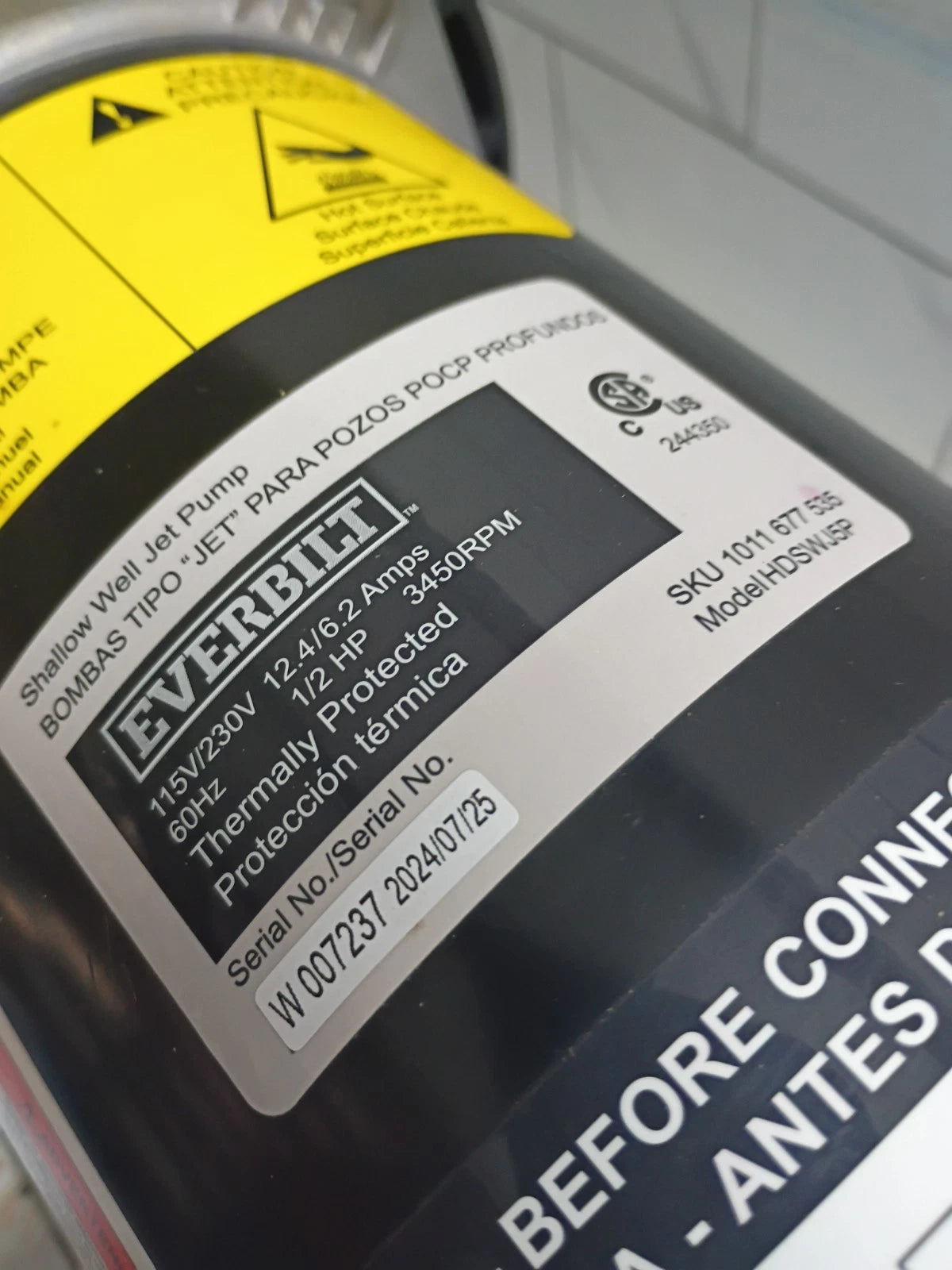 Everbilt HDSWH5P 1/2 HP Plastic Shallow Well Jet Pump New Open Box