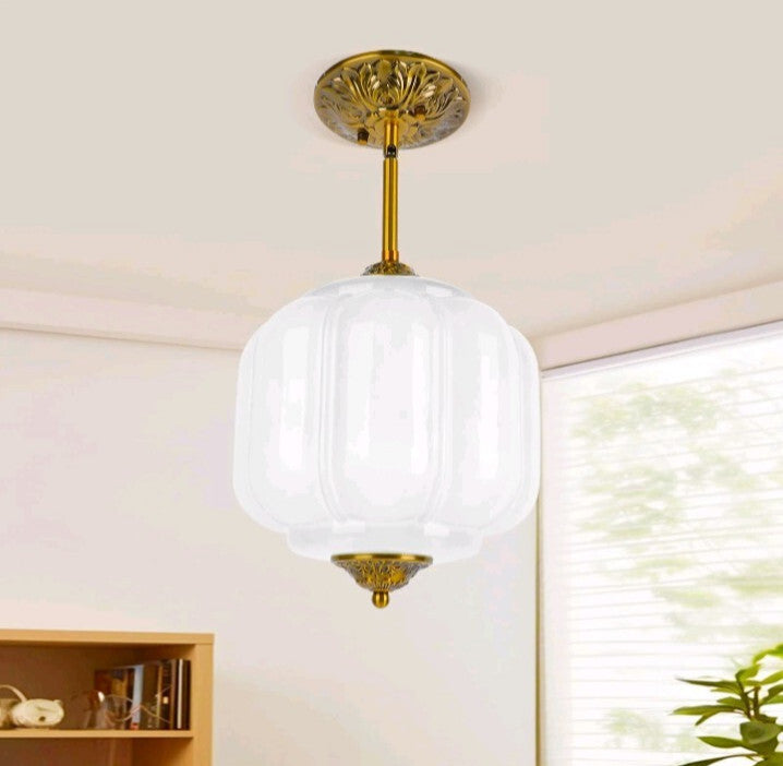 9in White Milk Glass Ceiling Light, LED Bulb Included, Vintage Schoolhouse OB