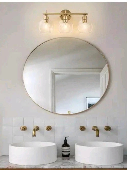 3 Light Bathroom Fixture Gold w Round Globes 20 Wide