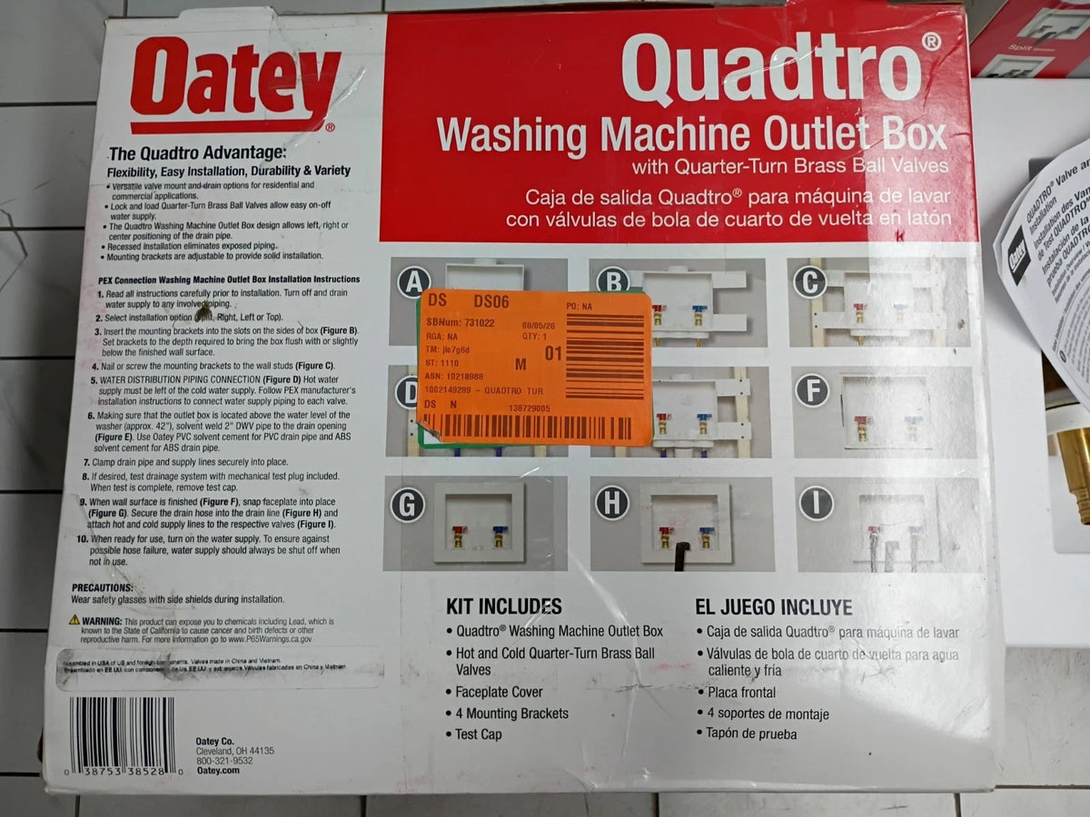 (2 Pack) Oatey Quadtro 38528 Washing Machine Outlet Box With PEX Crimp Valves OB