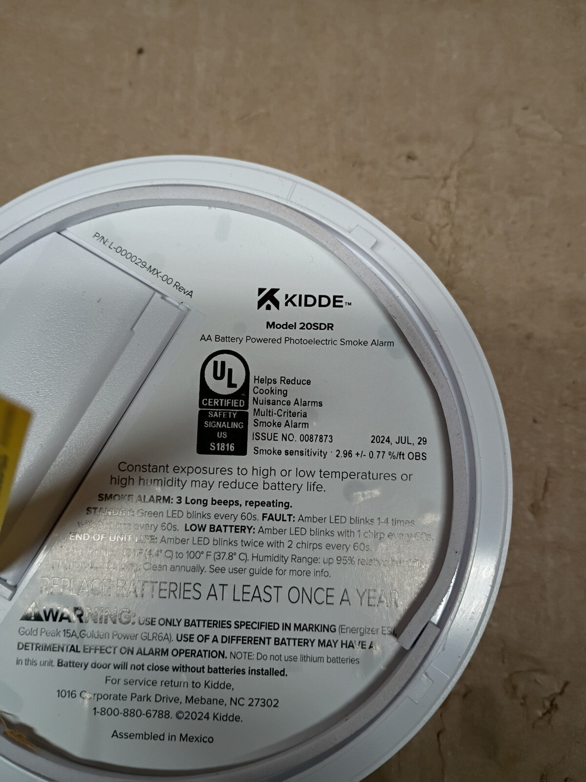 Kidde Smoke Detector AA Battery Powered, LED Warning Light Model 20SDR