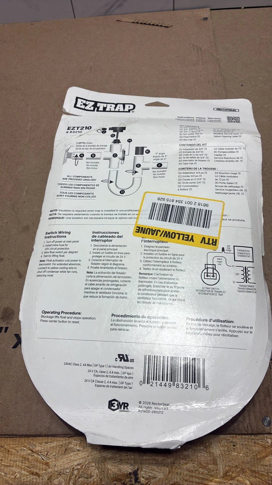 EZ Trap 83211 200 Series Smart Trap Kits 210 3/4" with Switch 1" Deep
