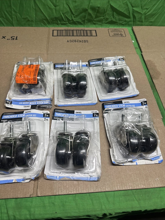 Everbuilt 2" Threaded Stem Casters - 6 Packs (12 Total) - New Opened Box