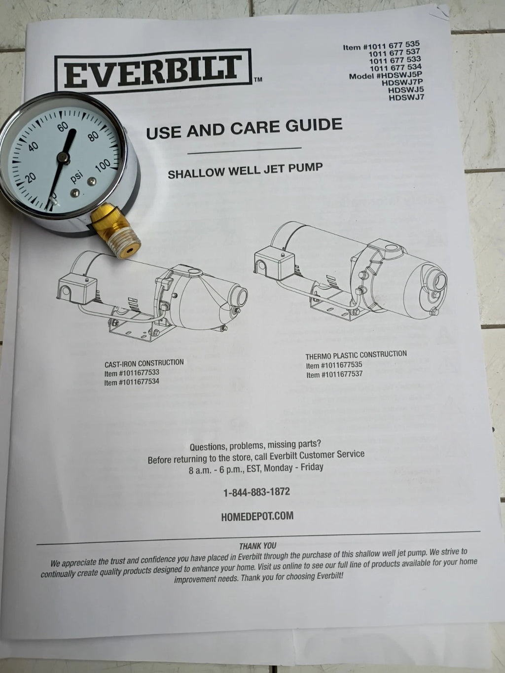 Everbilt HDSWJ7 3/4 HP Cast Iron Shallow Well Jet Pump FOR PARTS