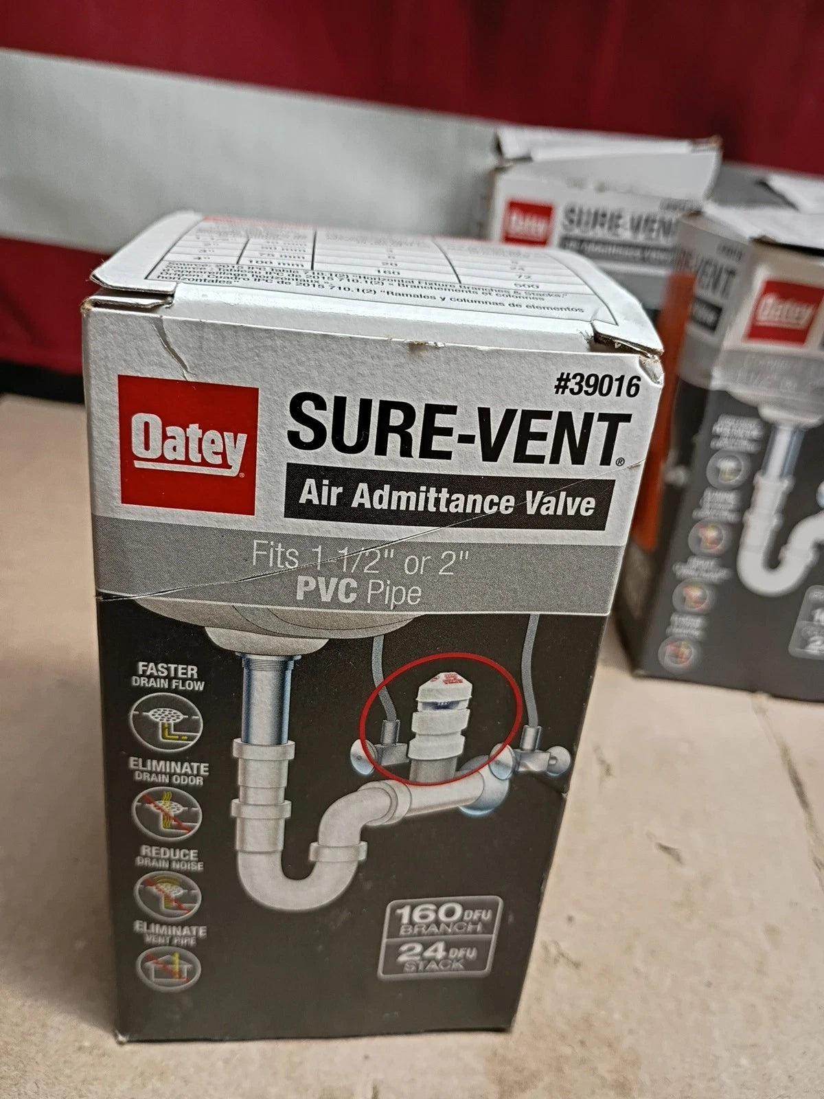 6pk OATEY 39016 1" 1/2 - 2" SURE VENT PLUMBING AIR ADMITTANCE PVC 160 DFU
