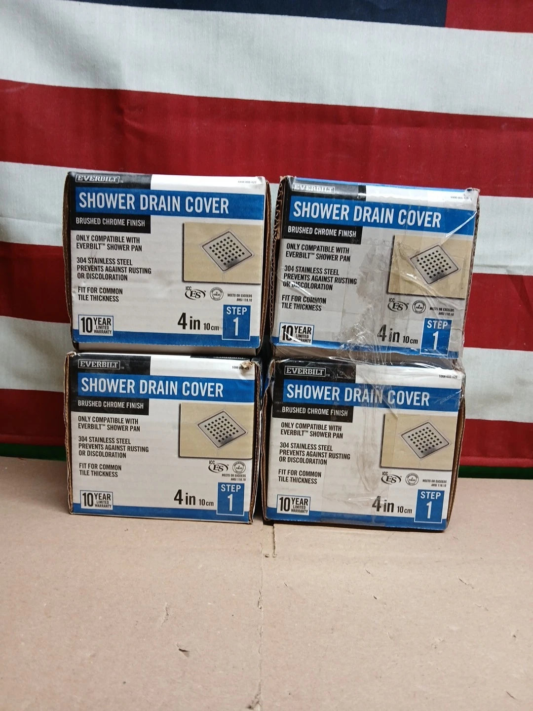 Lot of 4 Everbilt Shower System 4 in. Brushed Chrome Drain Grate