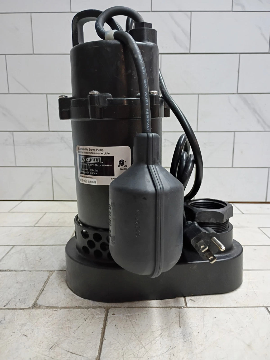 Everbilt HDSP50W 1/2 HP Submersible Aluminum Sump Pump with Tethered Switch, OB
