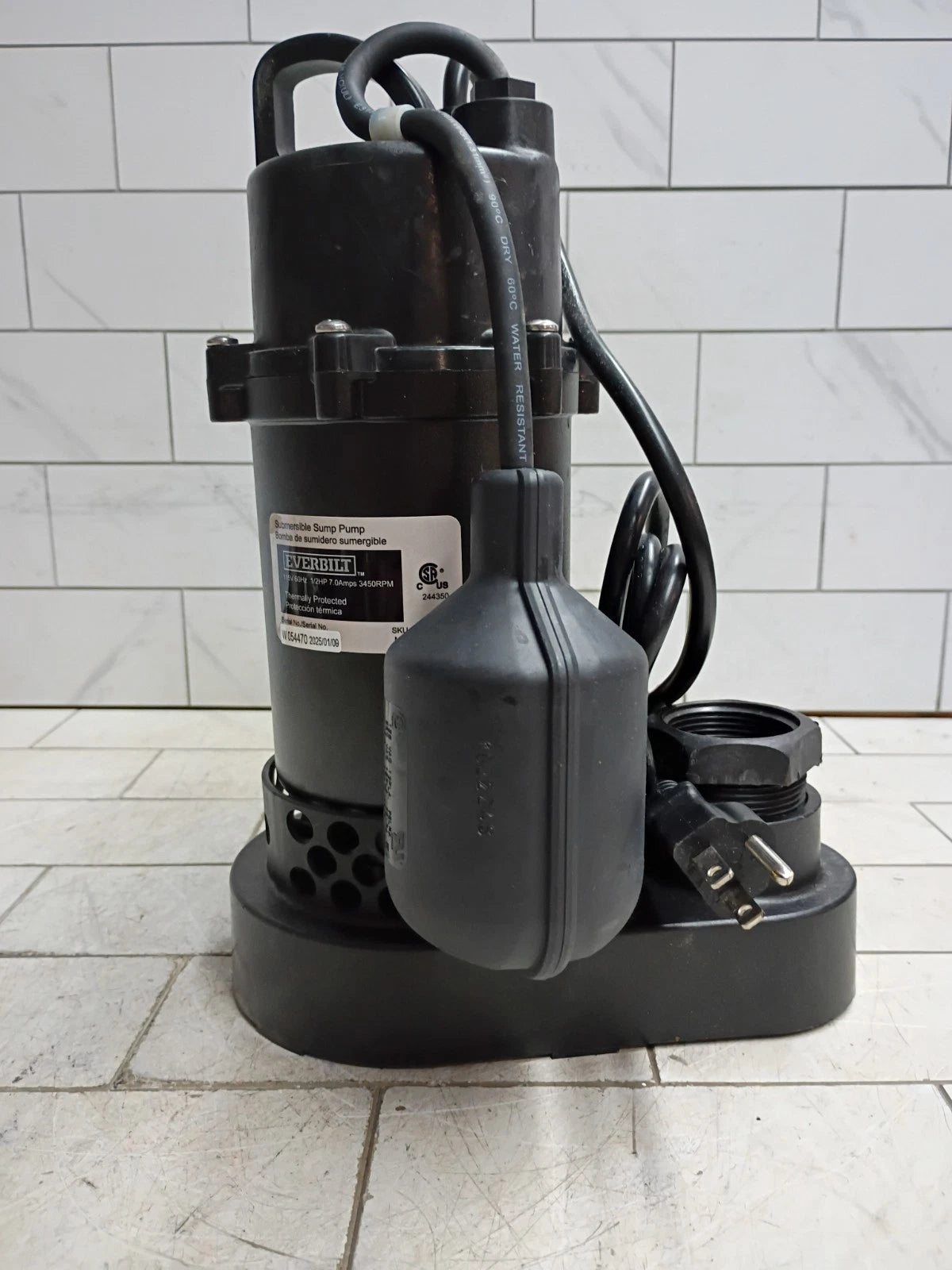 Everbilt HDSP50W 1/2 HP Submersible Aluminum Sump Pump with Tethered Switch, OB
