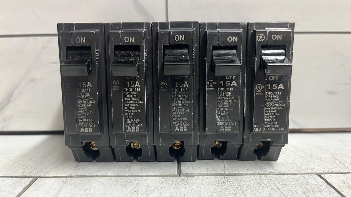 5 pack ABB THQL1115A Circuit Breaker 15 Amp Single Pole 120/240 VAC
