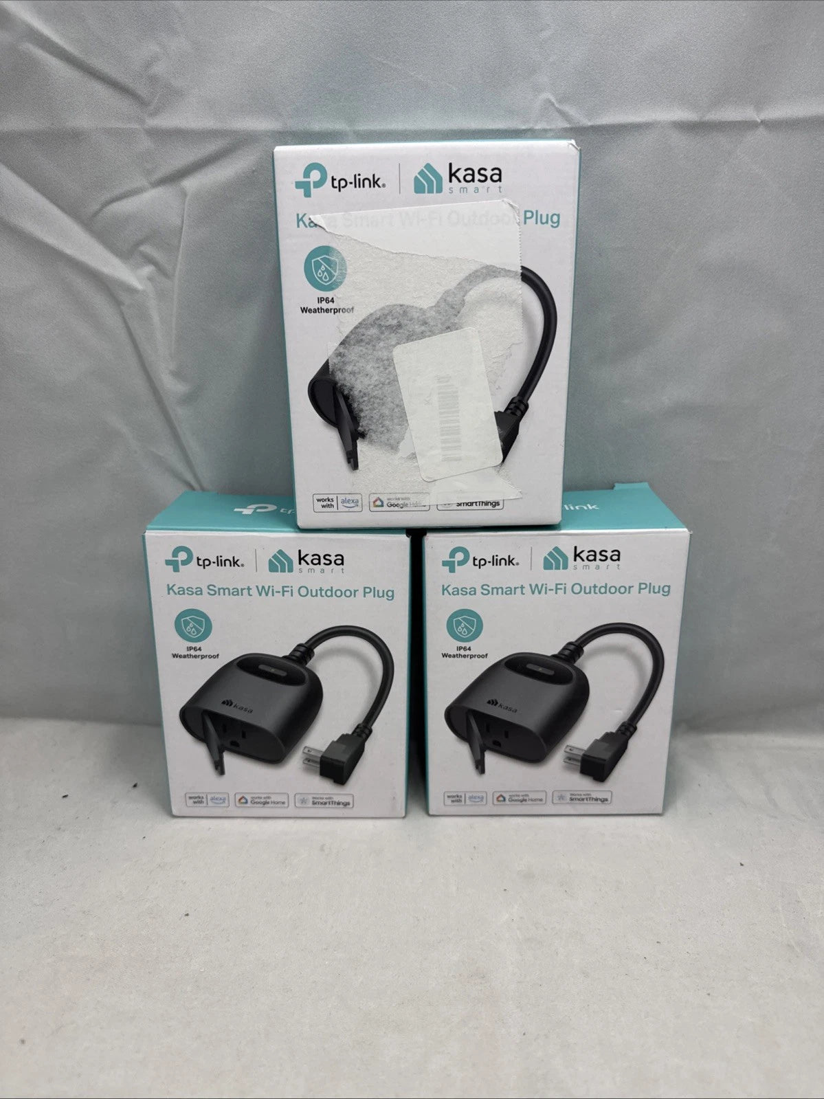 3PK Kasa Outdoor Smart Plug, Wi-Fi Outlet Timer, Works with Alexa & Google KP401