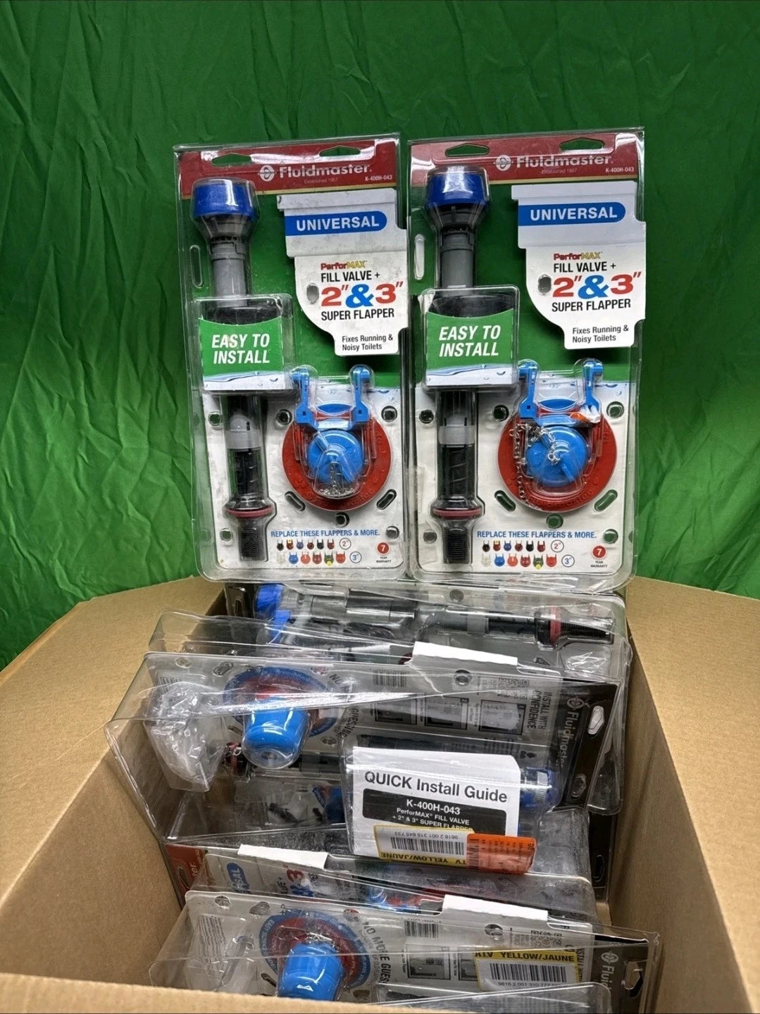 10pck Fluidmaster Fill Valve + 2” & 3” Super Flapper Kit K-400H-043 OPEN BOX