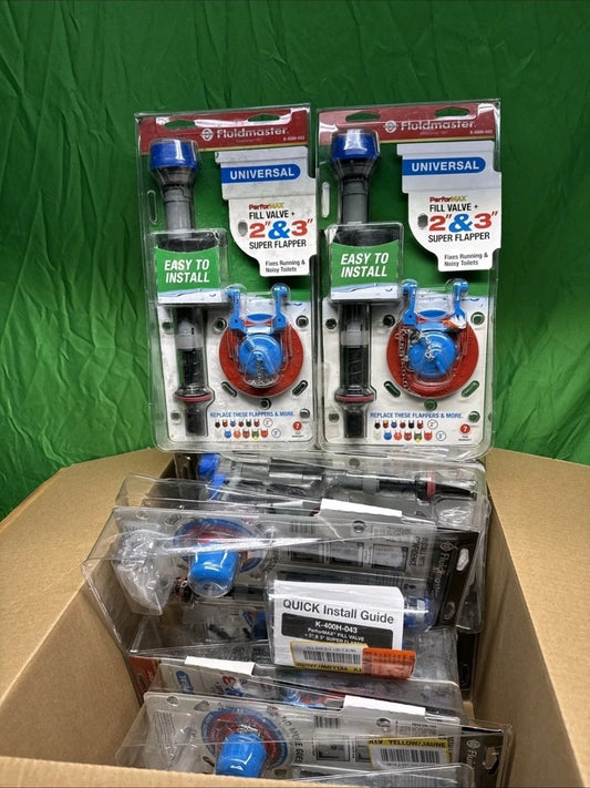 10pck Fluidmaster Fill Valve + 2” & 3” Super Flapper Kit K-400H-043 OPEN BOX