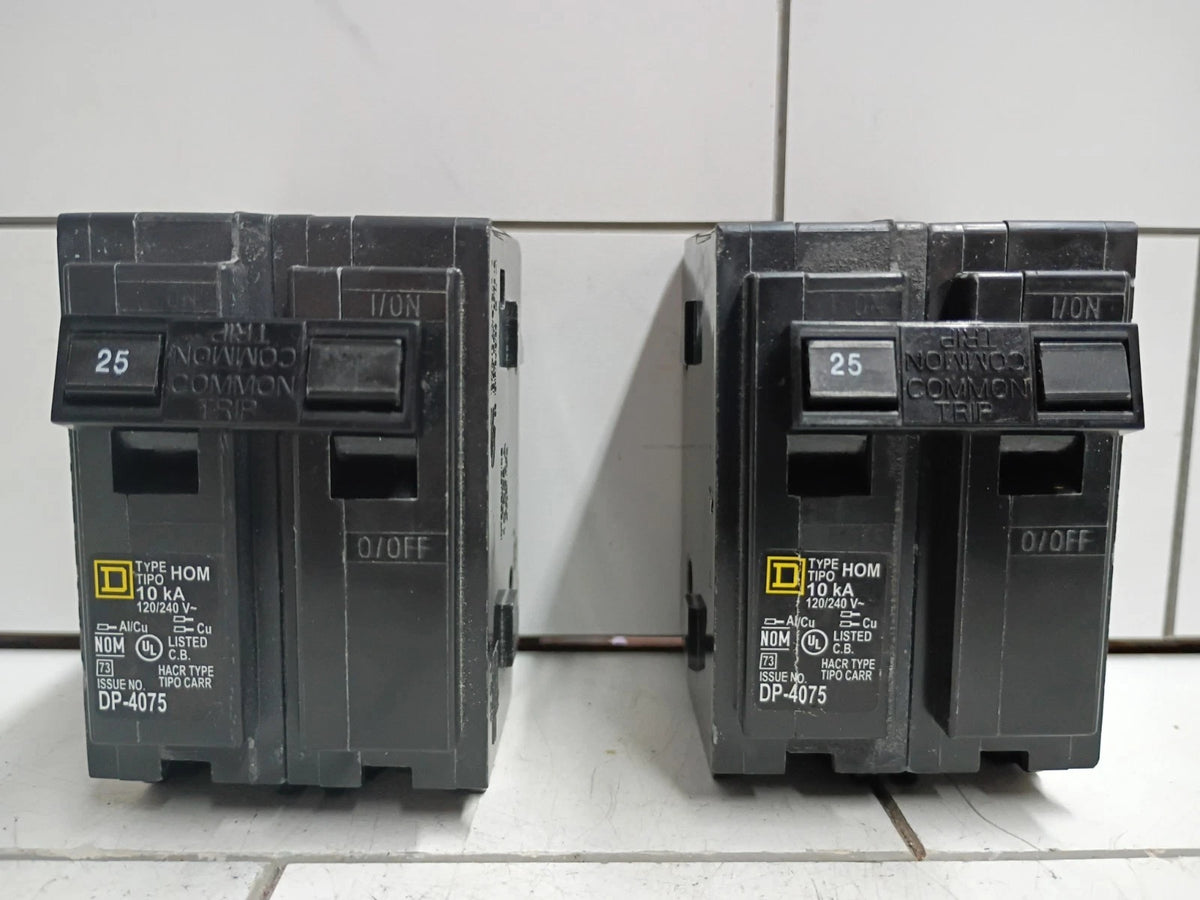 (2 Pack) Square D Hom225 25 Amp 2-Pole Circuit Breaker Open Box