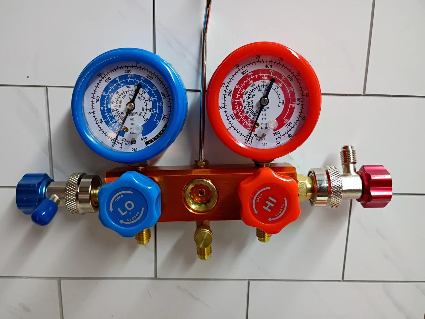 VEVOR AC Vacuum Pump and Gauge Set 1/4 HP Single Stage Manifold Gauge OB