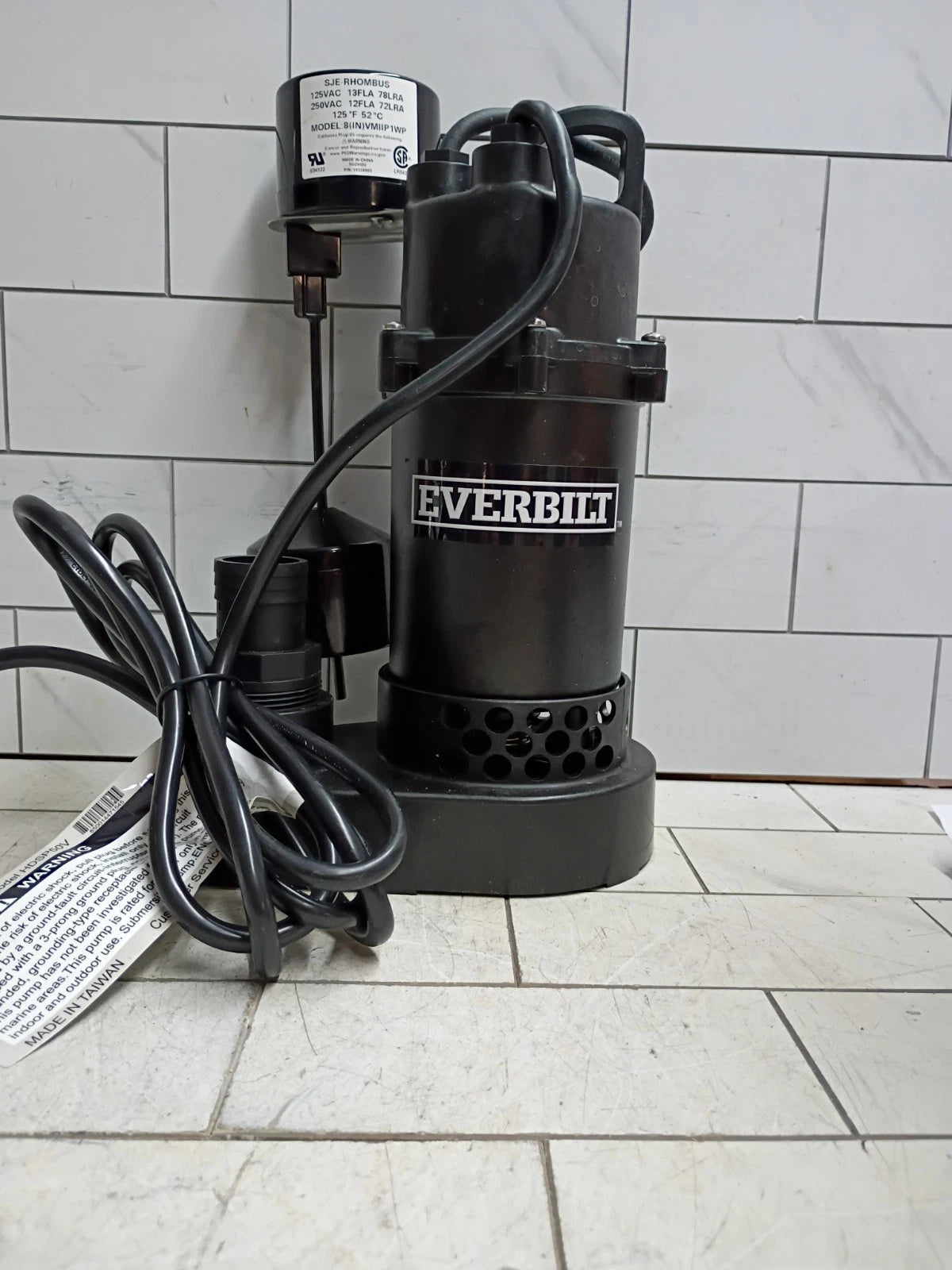 Everbilt HDPS50W 1/2 HP Submersible Aluminum Sump Pump with Vertical Switch, OB