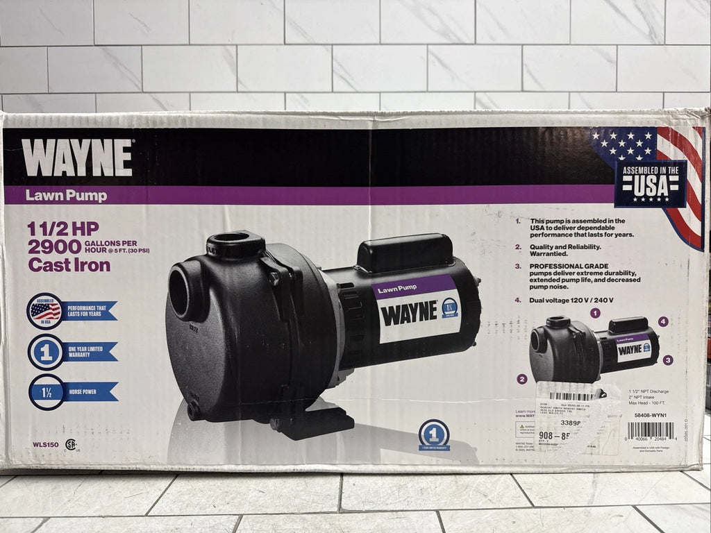 Wayne WLS150 1-1/2 HP Cast Iron Quick-Prime Lawn-irrigation Sprinkler Pump. NOB
