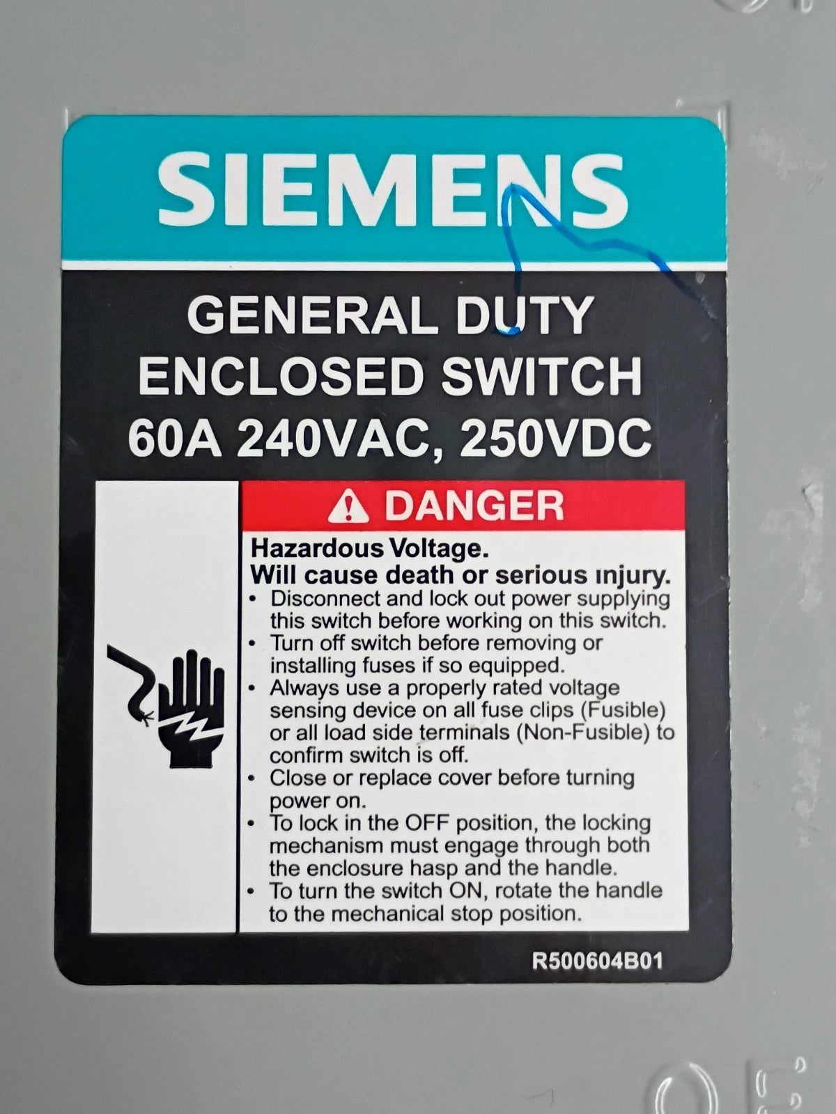 Siemens LNF222RA 60A 240V 2-Pole Non-Fusible Safety Disconnect Switch NEMA 3R OB