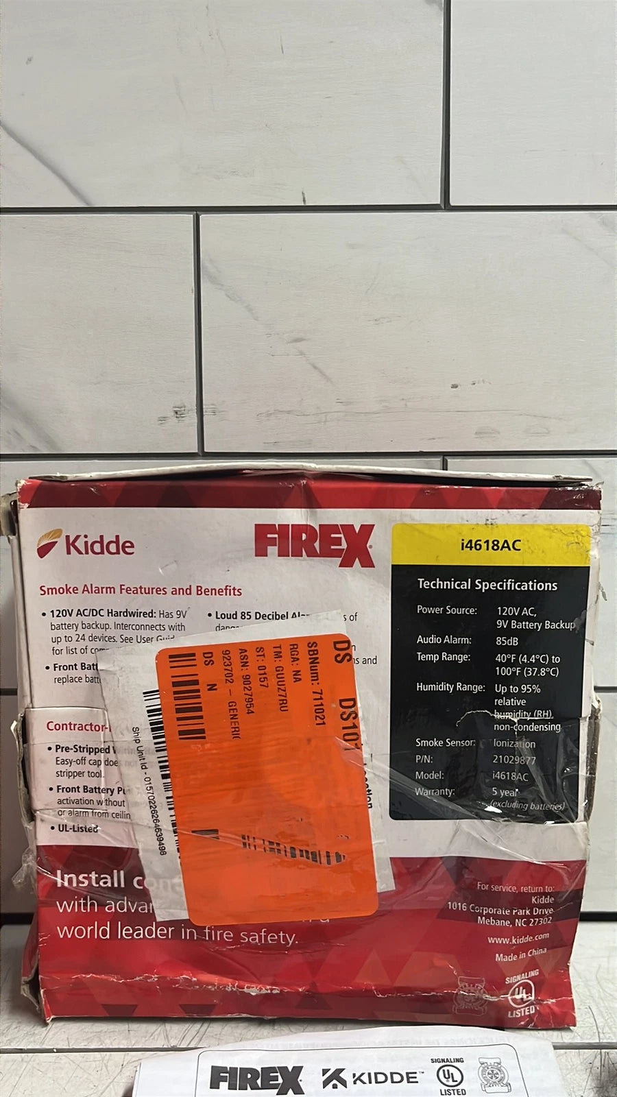 FireX Kidde i4618AC Hardwired Smoke Alarm 120V AC Battery Backup Mount