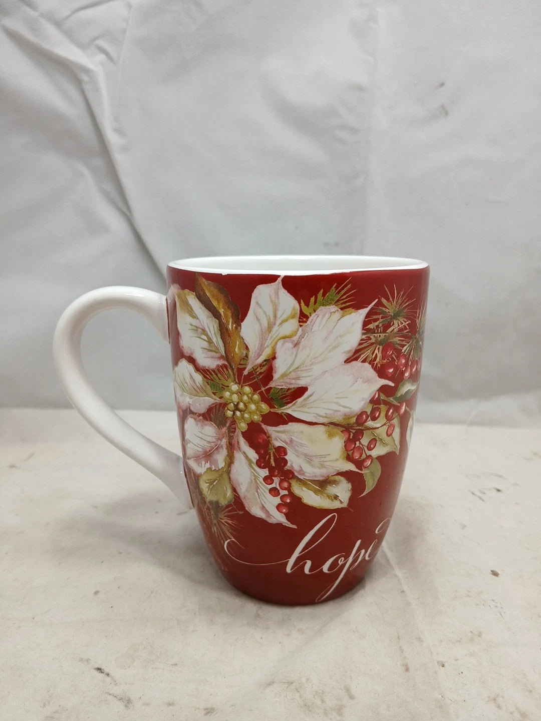 Certified International Winters Joy 22oz Mugs Set 4 Peace,Believe,Hope,Joy NWT