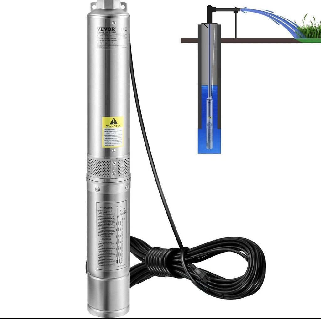 VEVOR 4SSM4/5-2 4” SUBMERSIBLE DEEP WELL PUMP 230V 0.5 HP NEW OPEN BOX