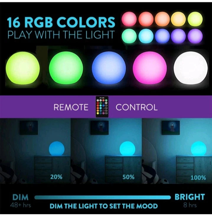 Mr.Go 10 Ultra-Fun Waterproof RGB Color-Changing LED Ball Light Orb Globe Lamp.