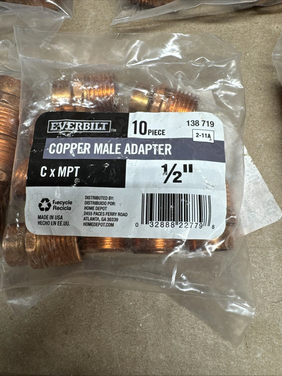 6X10 Everbilt 1/2 in. Copper Cup x MIP Male Pressure Adapter (10-pack Each)